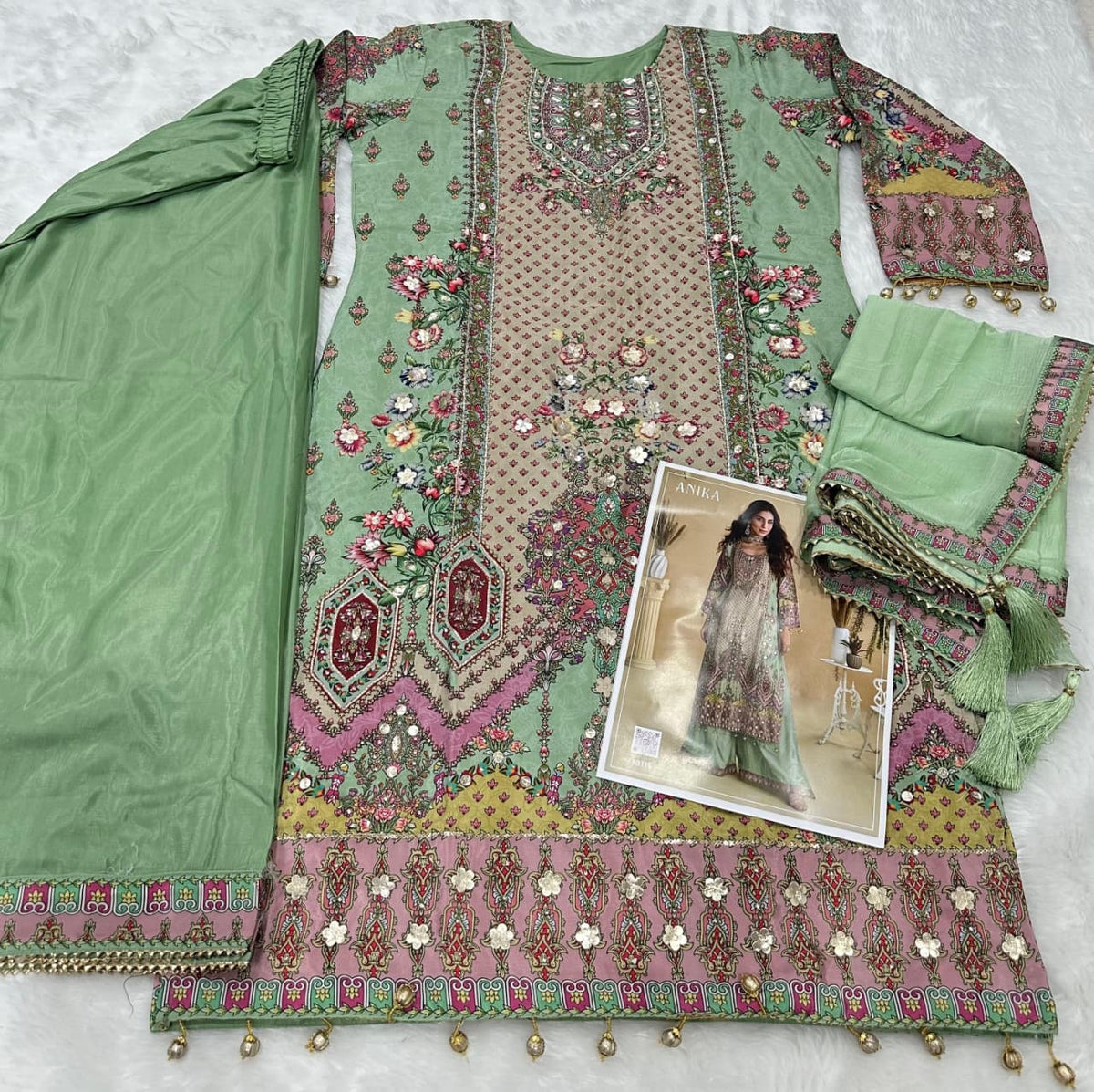 Aarshi Fashions Green Heavy Crepe Digital Print Palazzo Suits | Grocsy