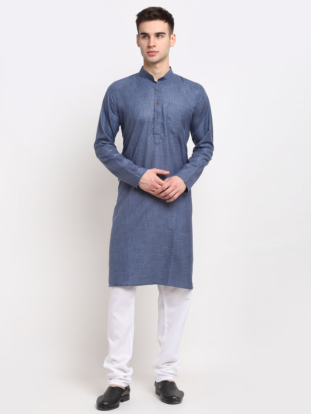 Jompers Men's Cotton Solid Kurta Pyjama - Dark-Grey | Grocsy