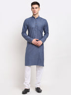 Jompers Men's Cotton Solid Kurta Pyjama - Dark-Grey | Grocsy