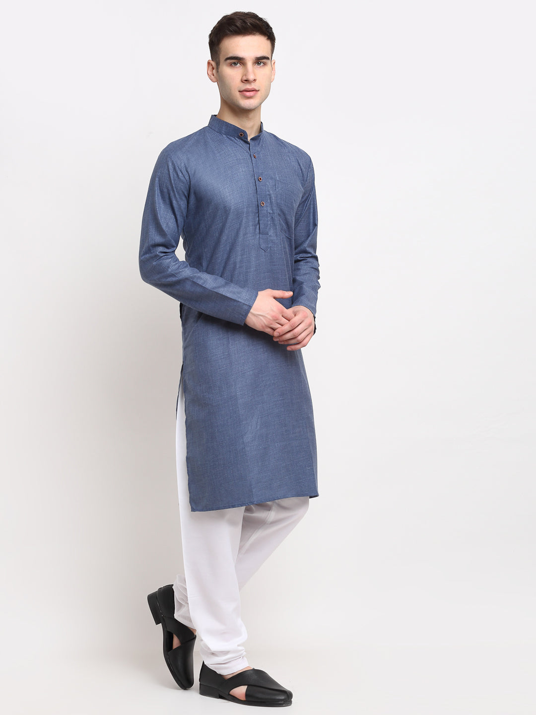 Jompers Men's Cotton Solid Kurta Pyjama - Dark-Grey | Grocsy