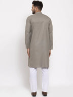 Jompers Men's Grey & White Solid Kurta with Churidar | Grocsy