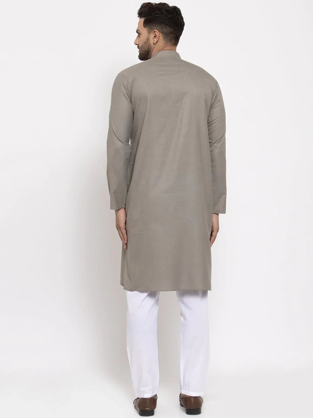 Jompers Men's Grey & White Solid Kurta with Churidar | Grocsy