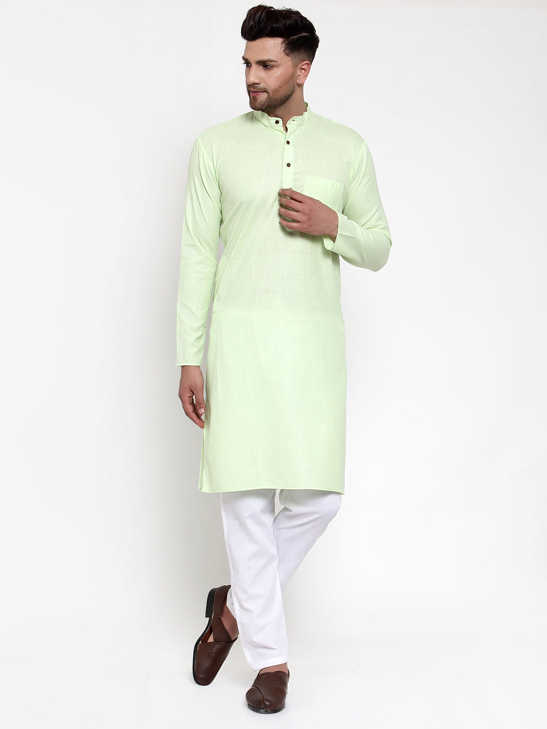 Jompers Men's Cotton Solid Kurta Pyjama - Lime | Grocsy