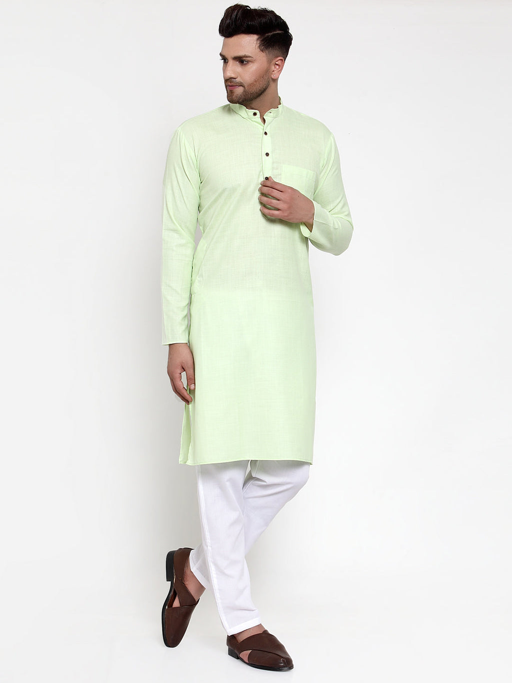 Jompers Men's Cotton Solid Kurta Pyjama - Lime | Grocsy