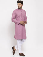 Jompers Men's Magenta Pink & White Solid Kurta with Churidar | Grocsy