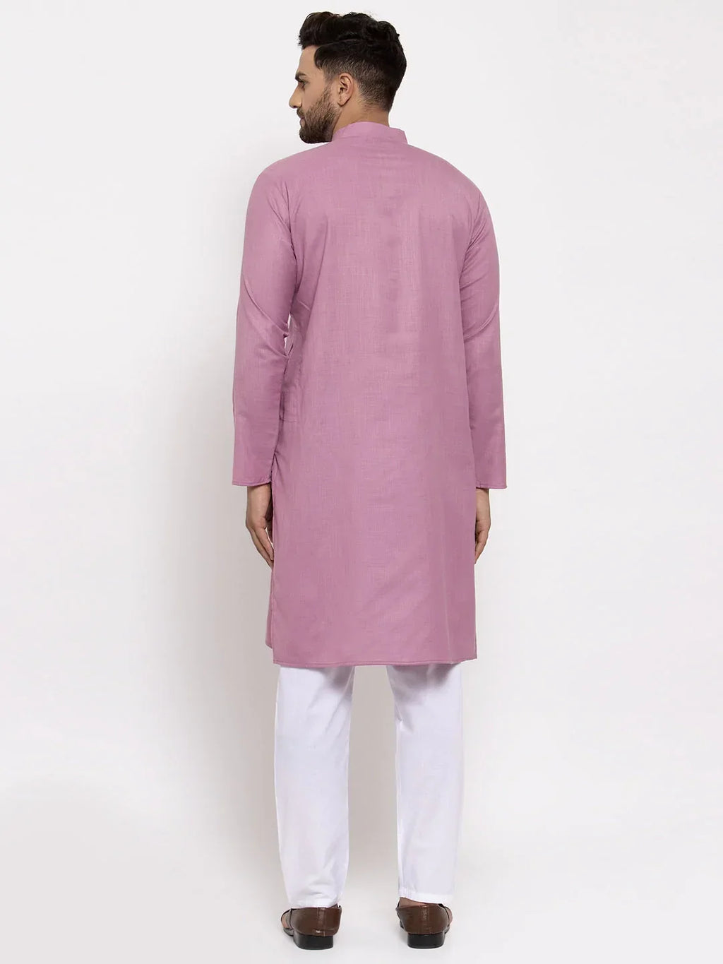 Jompers Men's Magenta Pink & White Solid Kurta with Churidar | Grocsy