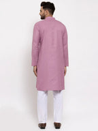 Jompers Men's Magenta Pink & White Solid Kurta with Churidar | Grocsy