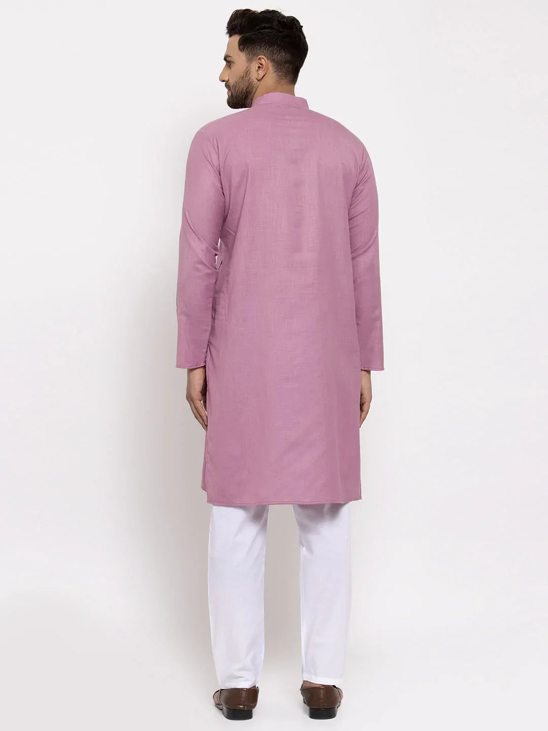 Jompers Men's Magenta Pink & White Solid Kurta with Churidar | Grocsy