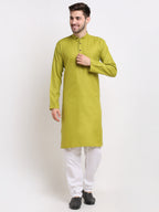 Jompers Men's Cotton Solid Kurta Pyjama - Olive | Grocsy