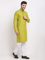 Jompers Men's Cotton Solid Kurta Pyjama - Olive | Grocsy