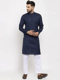Jompers Men's Navy-Blue & White Solid Kurta with Churidar | Grocsy