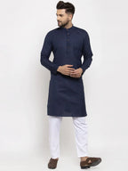 Jompers Men's Navy-Blue & White Solid Kurta with Churidar | Grocsy