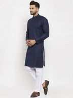 Jompers Men's Navy-Blue & White Solid Kurta with Churidar | Grocsy