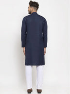 Jompers Men's Navy-Blue & White Solid Kurta with Churidar | Grocsy