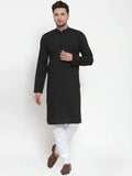 Jompers Men's Black Cotton Solid Kurta Payjama Sets | Grocsy
