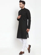 Jompers Men's Black Cotton Solid Kurta Payjama Sets | Grocsy
