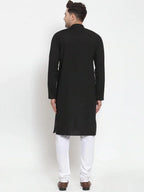 Jompers Men's Black Cotton Solid Kurta Payjama Sets | Grocsy