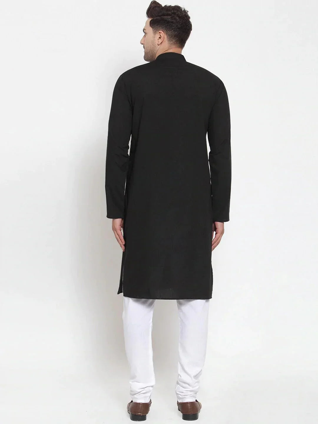 Jompers Men's Black Cotton Solid Kurta Payjama Sets | Grocsy