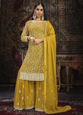 Vegaa Fashion Designer Yellow Faux Georgette Sharara Suit | Grocsy