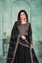 Anaita Black Embroidered Art Silk Anarkali Suit | Grocsy