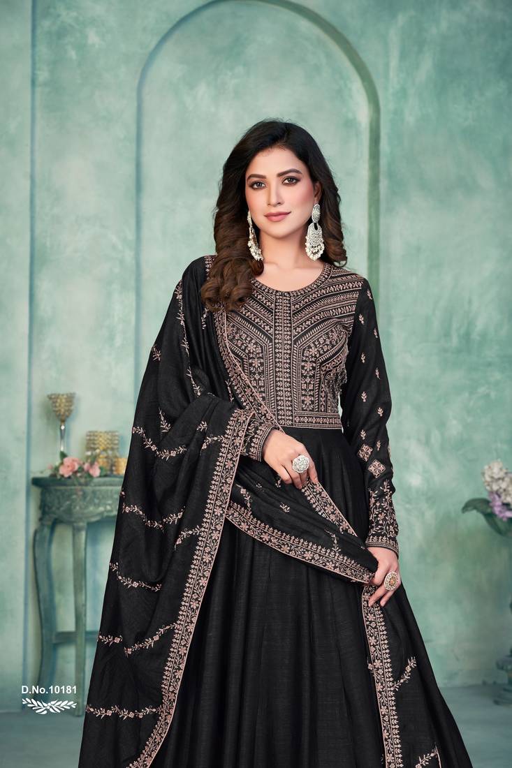 Anaita Black Embroidered Art Silk Anarkali Suit | Grocsy
