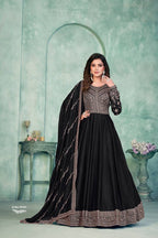 Anaita Black Embroidered Art Silk Anarkali Suit | Grocsy