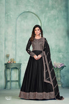 Anaita Black Embroidered Art Silk Anarkali Suit | Grocsy
