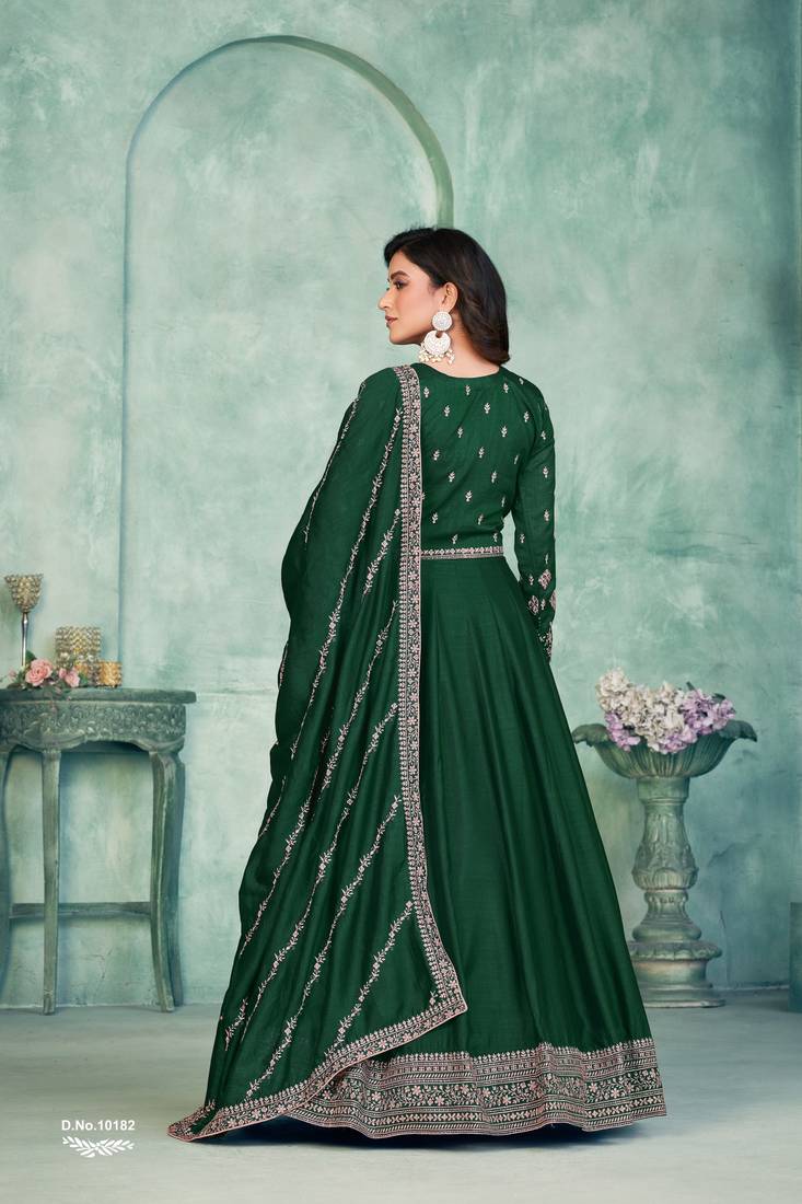 Anaita Green Embroidered Art Silk Anarkali Suit | Grocsy