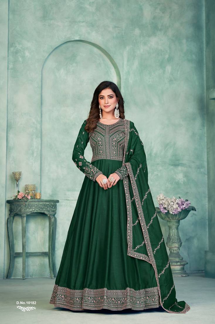 Anaita Green Embroidered Art Silk Anarkali Suit | Grocsy