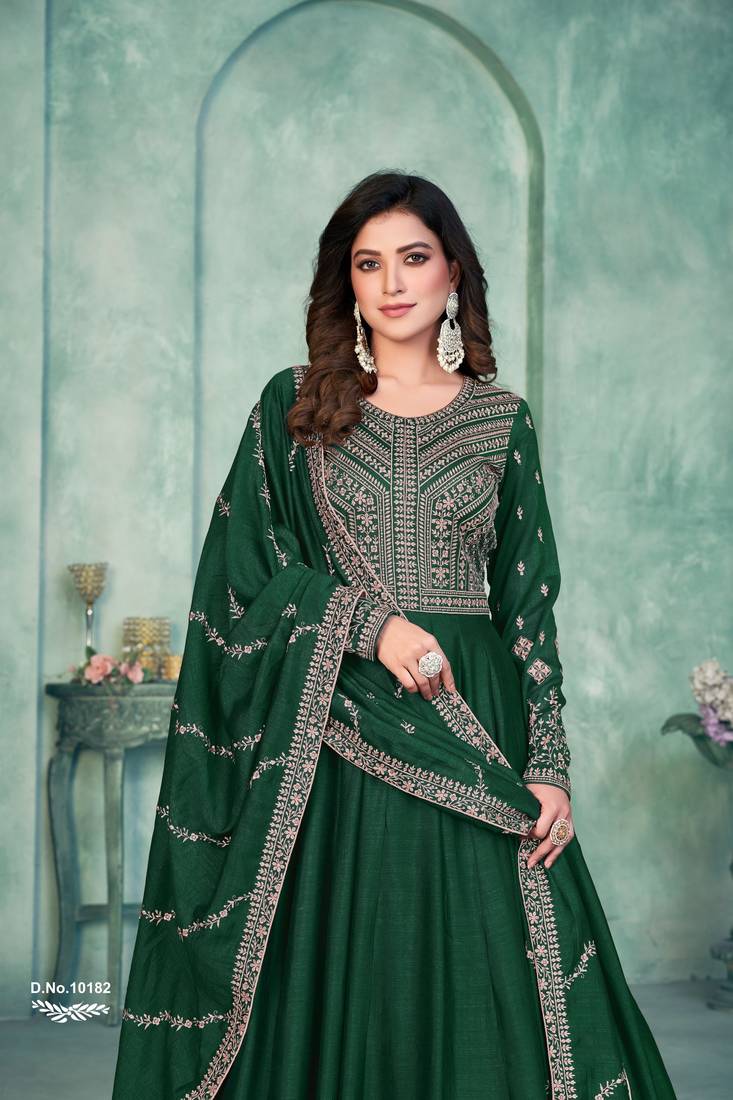 Anaita Green Embroidered Art Silk Anarkali Suit | Grocsy