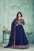 Anaita Navy Blue Embroidered Art Silk Anarkali Suit | Grocsy