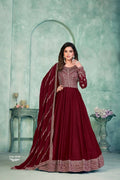 Anaita Maroon Embroidered Art Silk Anarkali Suit | Grocsy