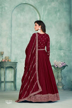 Anaita Maroon Embroidered Art Silk Anarkali Suit | Grocsy