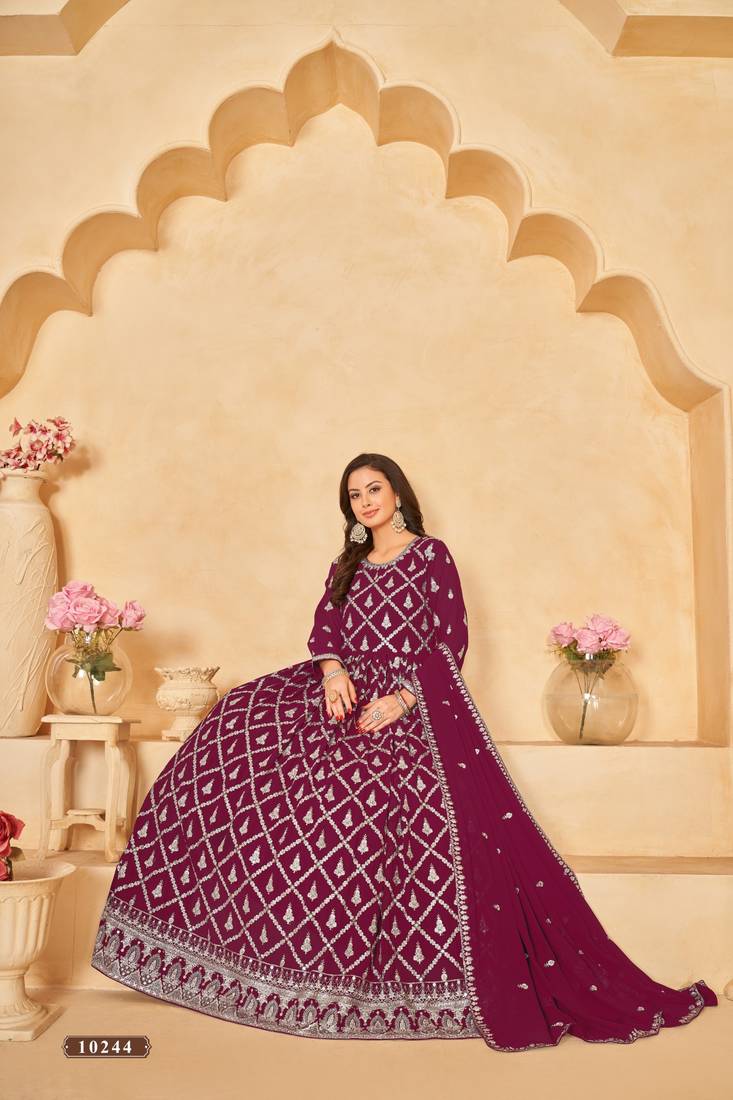 Anaita Purple Embroidered Faux Georgette Anarkali Suit | Grocsy