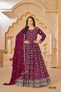 Anaita Purple Embroidered Faux Georgette Anarkali Suit | Grocsy