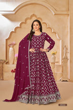 Anaita Purple Embroidered Faux Georgette Anarkali Suit | Grocsy