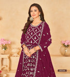 Anaita Purple Embroidered Faux Georgette Anarkali Suit | Grocsy
