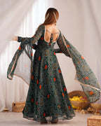 Lehenga Mart Wedding Wear Anarkali Suit With Dupatta - Green | Grocsy