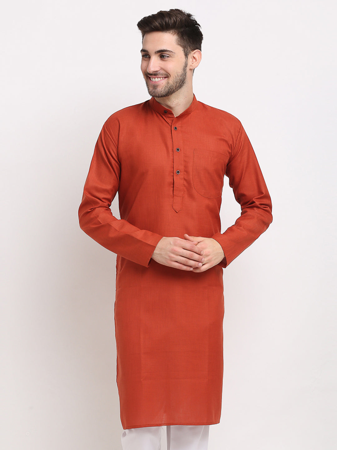 Jompers Men's Solid Cotton Kurta - Brown | Grocsy