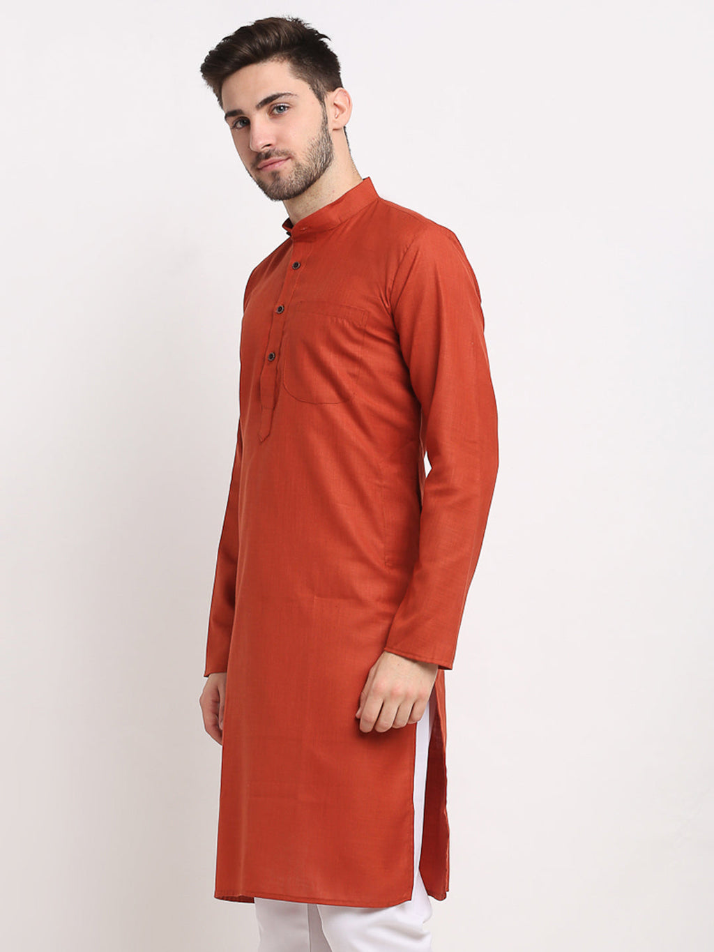 Jompers Men's Solid Cotton Kurta - Brown | Grocsy