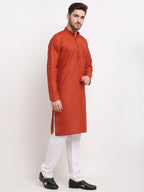 Jompers Men's Solid Cotton Kurta - Brown | Grocsy