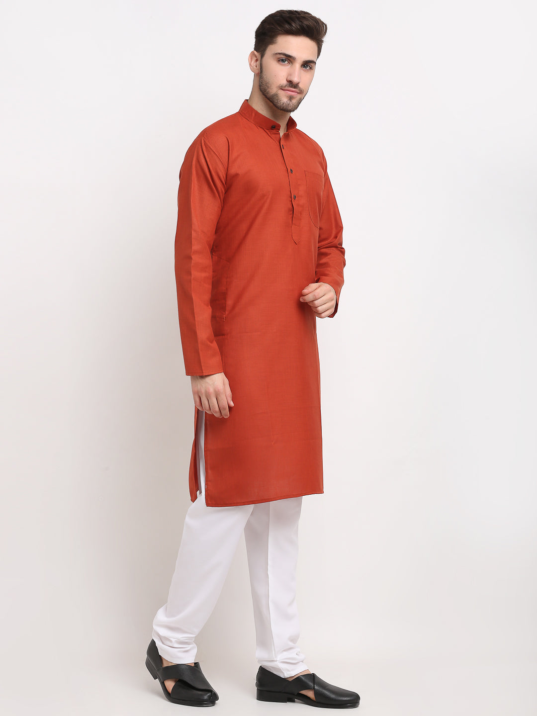 Jompers Men's Solid Cotton Kurta - Brown | Grocsy