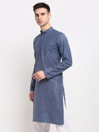 Jompers Men's Solid Cotton Kurta - Dark-Grey | Grocsy