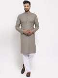 Jompers Men's Grey & White Solid Kurta with Churidar | Grocsy