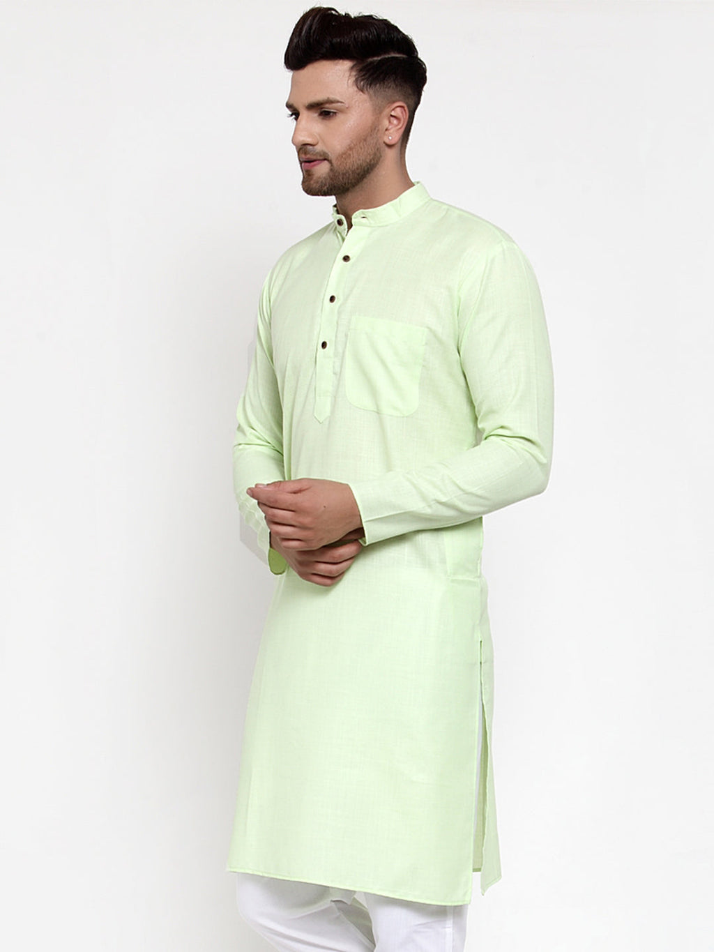 Jompers Men's Solid Cotton Kurta - Lime | Grocsy