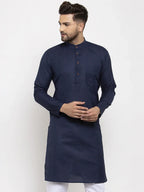 Jompers Men's Navy-Blue & White Solid Kurta Only | Grocsy
