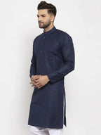 Jompers Men's Navy-Blue & White Solid Kurta Only | Grocsy