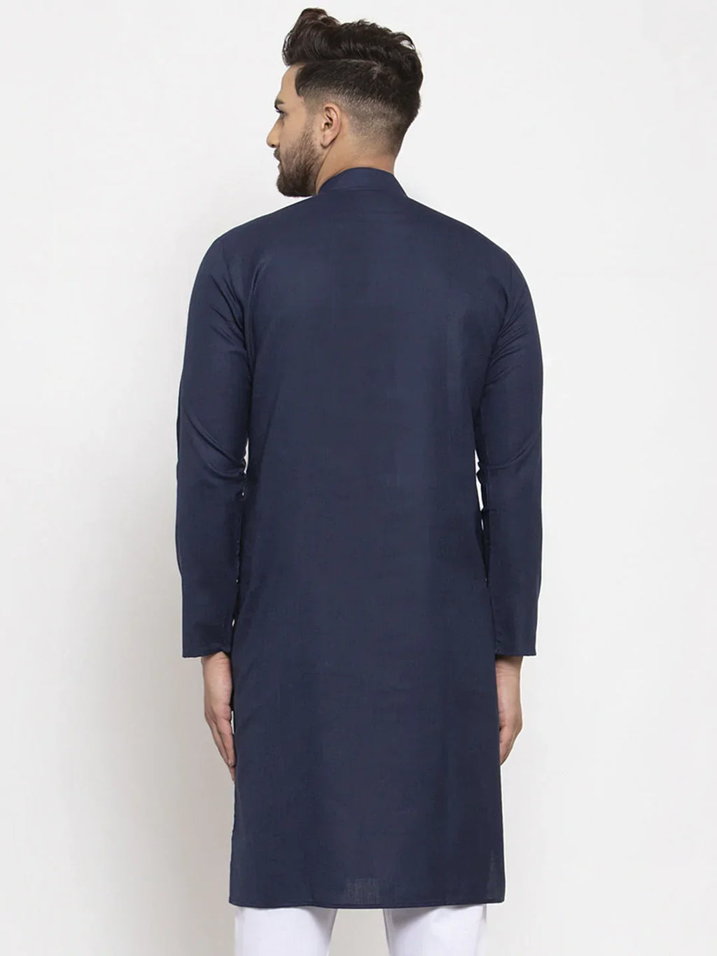 Jompers Men's Navy-Blue & White Solid Kurta Only | Grocsy