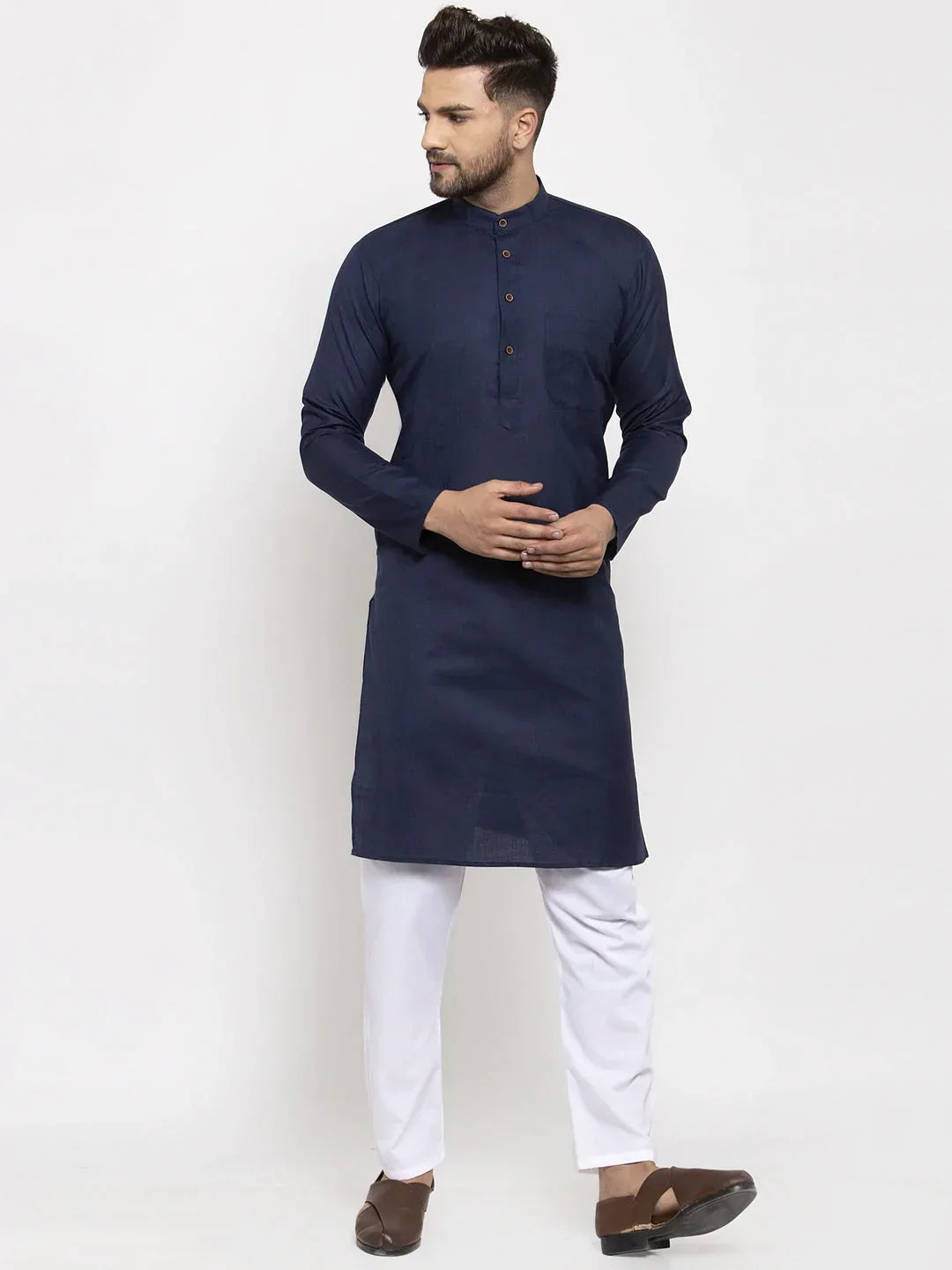 Jompers Men's Navy-Blue & White Solid Kurta Only | Grocsy