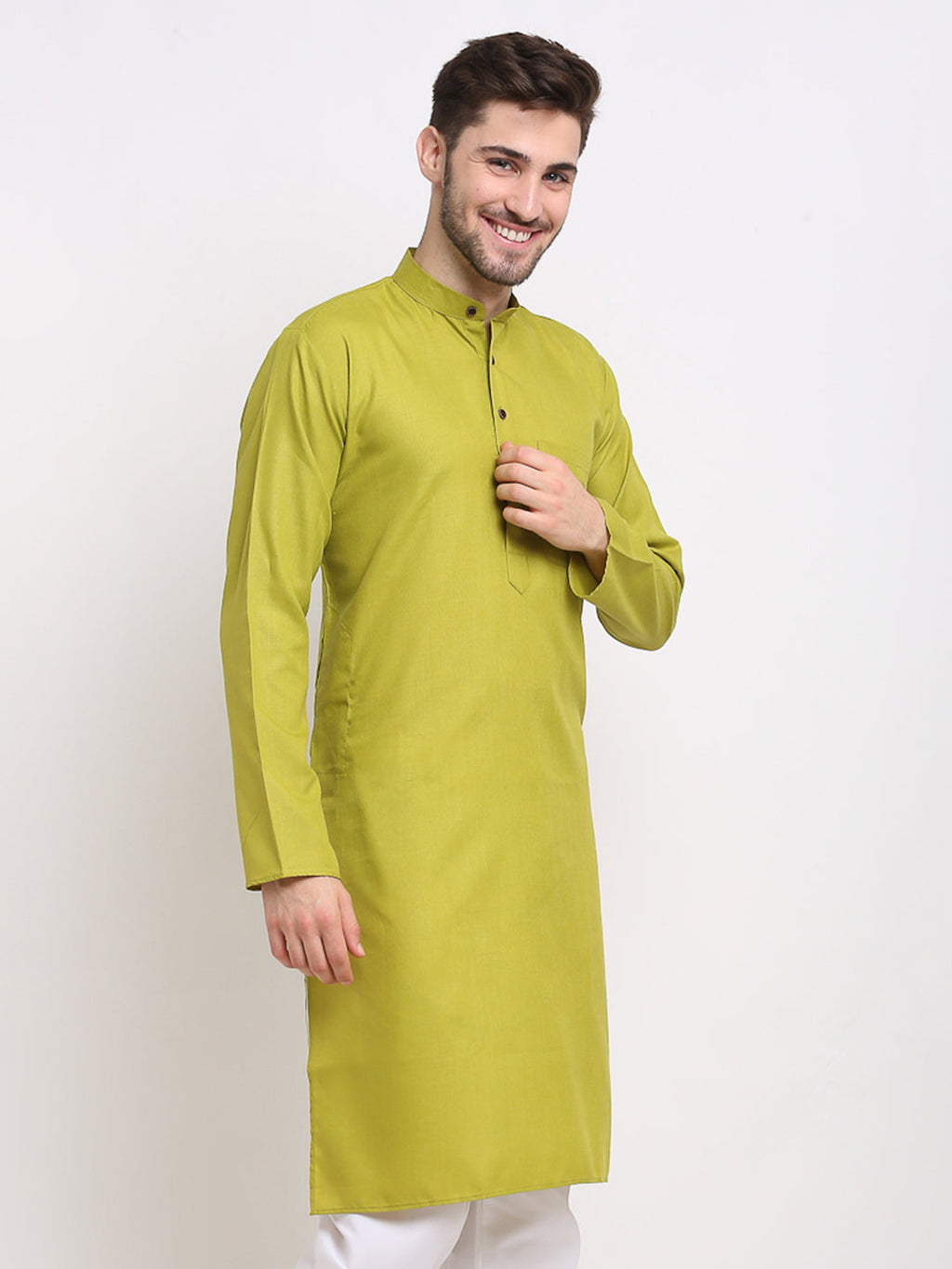 Jompers Men's Solid Cotton Kurta - Olive | Grocsy